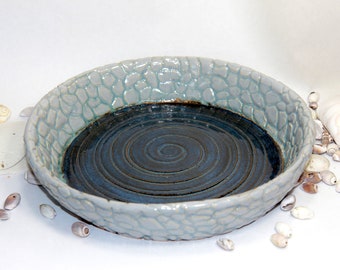 Ceramic Bowl: Handmade Blue and Gray Stone Textured Bowl