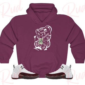 Teddy Bear Hoodie to Match Jordan Retro 12 White and Burgundy Crush, A Ma Maniere Jordan 12, White and Burgundy 12s Hoodie