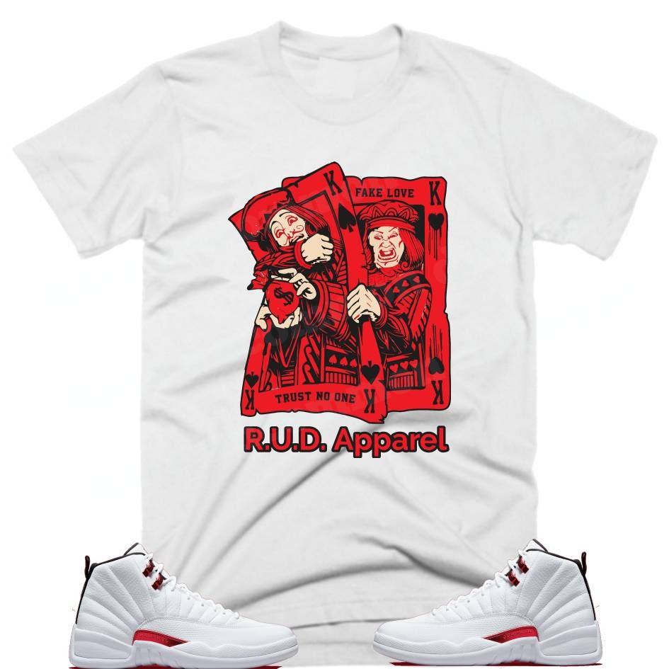 Jordan Retro 12 Twist/ Red Metallic Shirt - Fake Love/ Trust No