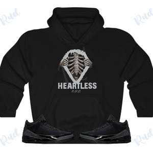 Heartless Hoodie to Match Jordan 3 Black Cat, Retro 3 Black Cat Hoodie, Black Cat 3s Sneaker Hoodie