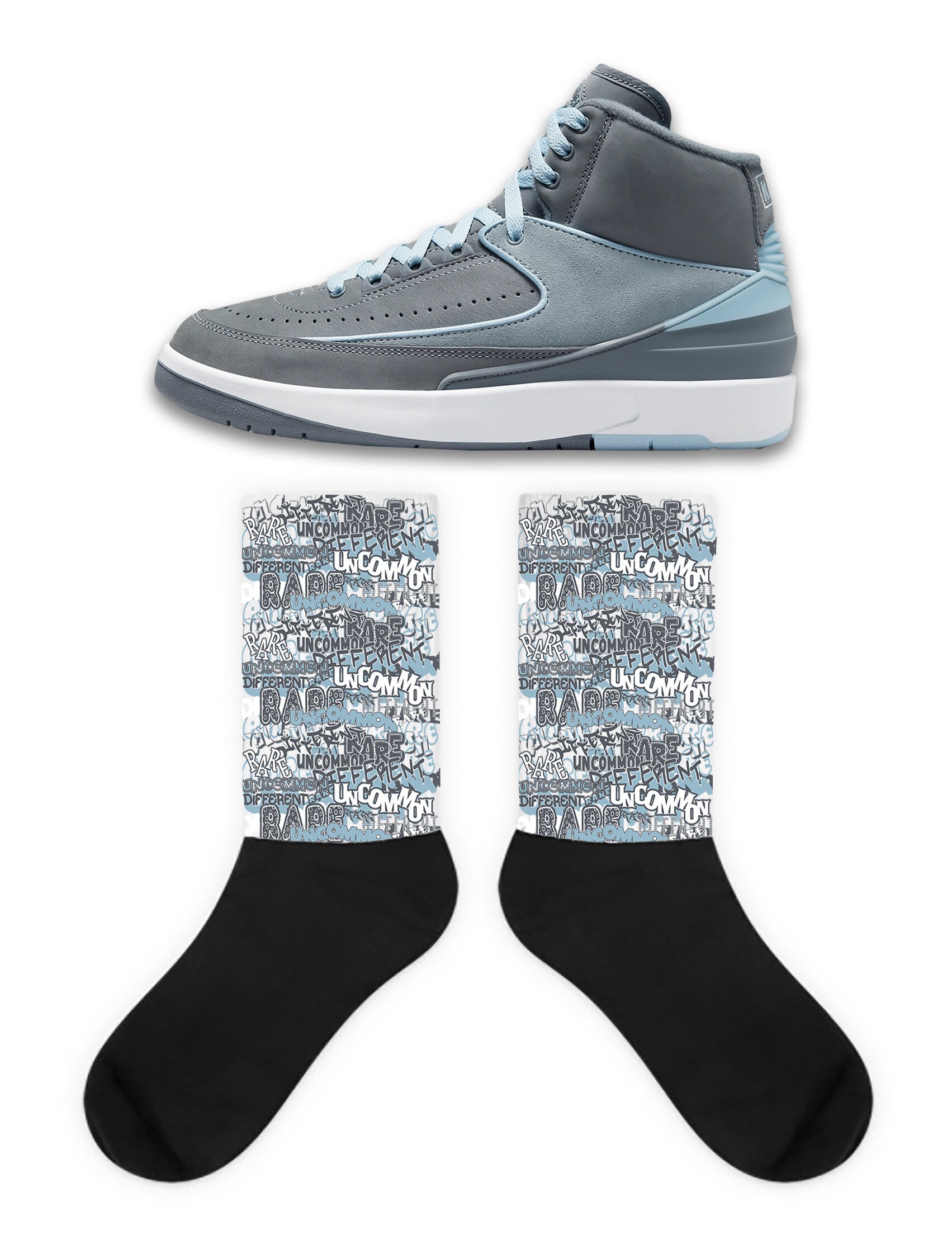 Scramble Socks To Match Jordan Retro 2 Ice Blue,  Retro 2 Ice Blue Socks,  Retro 2 Ice Blue Sneaker Socks
