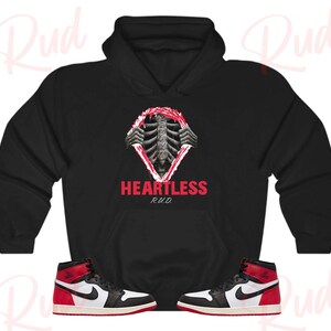 Heartless Hoodie to Match Jordan Retro 1 Black Toe, Retro 1 Black Toe Hoodie, Black Toe 1s Sneaker Hoodie