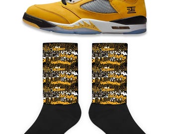 Scramble Socks to Match Jordan 5 Tokyo, Retro 5 Tokyo Socks, Tokyo 5s Sneaker Socks