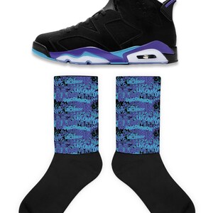 Scramble Socks to Match Jordan Retro 6 Aqua, Retro 6 Aqua Socks, Burgundy Sneaker Socks