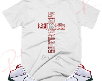Blessed Cross Shirt to Match Jordan 2 Fire Red Grey Cement, Retro 2 Fire Red Grey Cement Shirt, 2 Fire Red Grey Cement Sneaker Tee