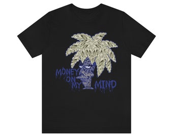 Black Shirt Money On My Mind Shirt to Match Yeezy 350 Dazzling Blue, Yeezy 350 Dazzling Blue Shirt, Yeezy 350 Dazzling Blue Sneaker Tee