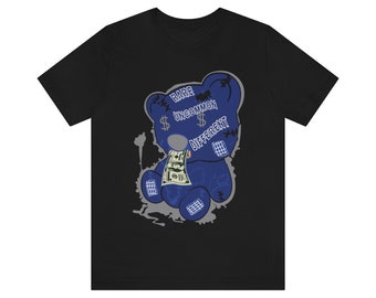 Black Shirt Rud Teddy Shirt to Match Yeezy 350 Dazzling Blue, Yeezy 350 Dazzling Blue Shirt, Yeezy 350 Dazzling Blue Sneaker Tee