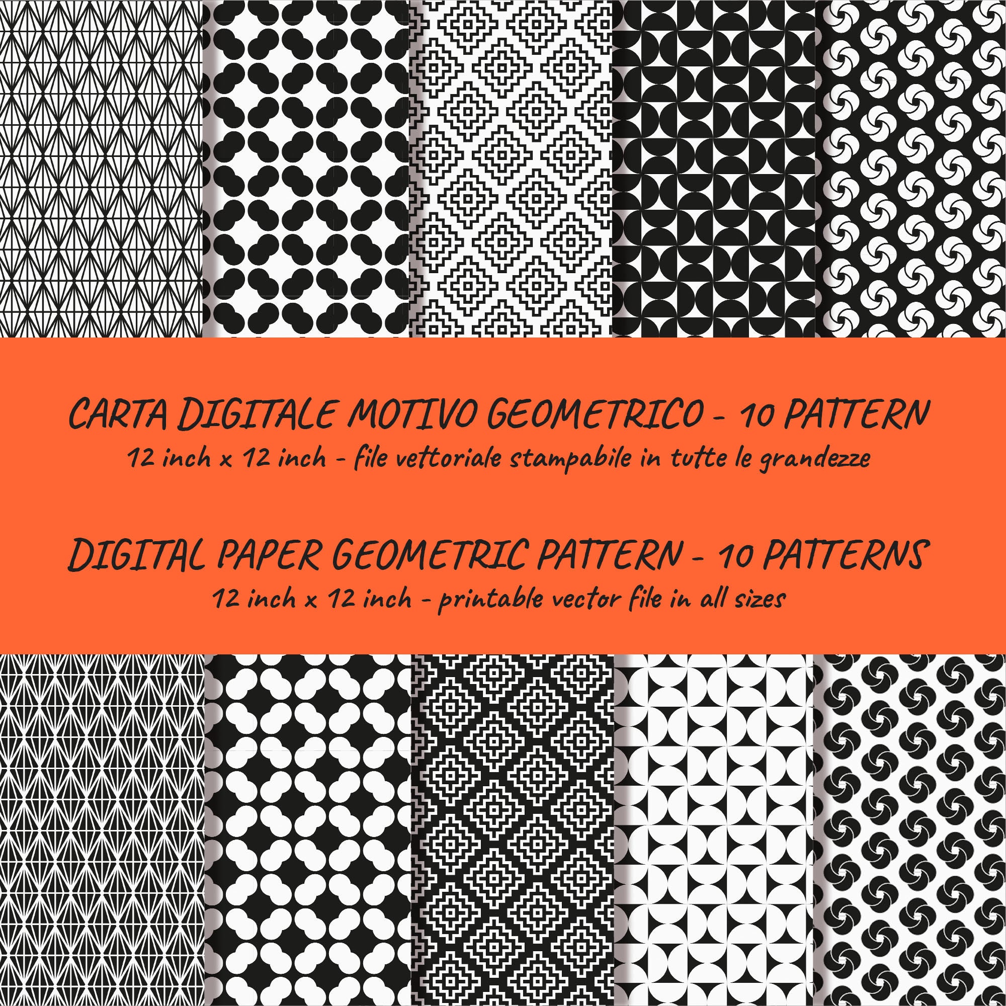 Seamless Digital Papers Black White Geometrical Pattern, Geometric