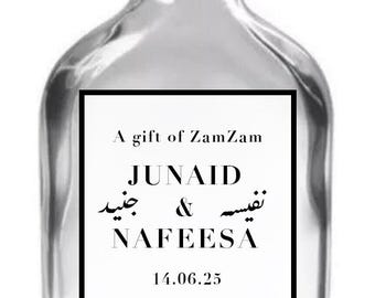 Pegatinas transparentes personalizadas para bodas: Botellas ZamZam, recuerdos del Hajj