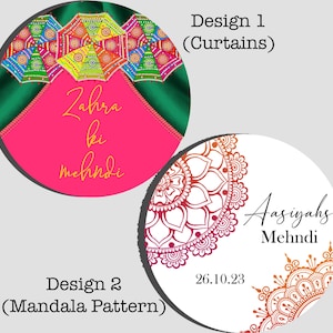 Aanpasbare kleuren Mehndi Henna Night Walima Nikah Trouwstickers Gepersonaliseerde twee ontwerpen