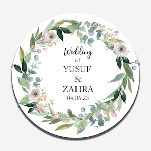 Spersonalizowany Wieniec Kwiatowy Prosty Ślub Nikah Katb Kitab Walima Naklejki Biały Połysk Różne Rozmiary