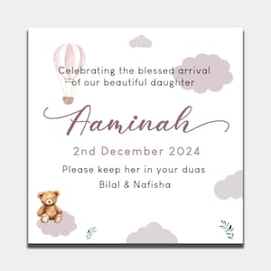 Baby Shower Baby Girl Cadeaux de naissance Merci Celebration Aqiqa Bonbons Carré Nounours Mignon Stickers Brillant