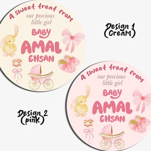 Pegatinas para baby shower de niña y niño, pegatinas islámicas para el nacimiento de un bebé, pegatinas de agradecimiento para regalar a un bebé, Aqeeqah Meth