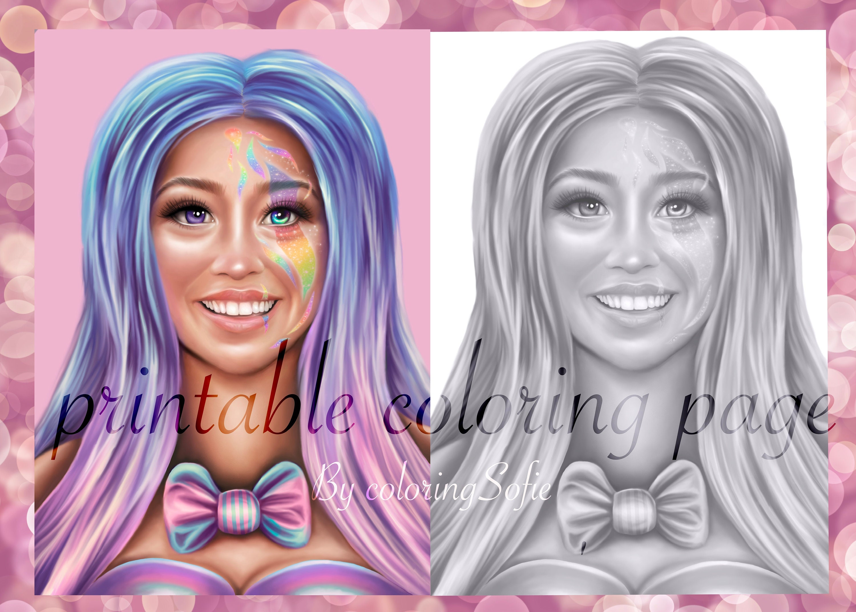 Printable Coloring Page rainbow Girl Bycoloringsofie - Etsy