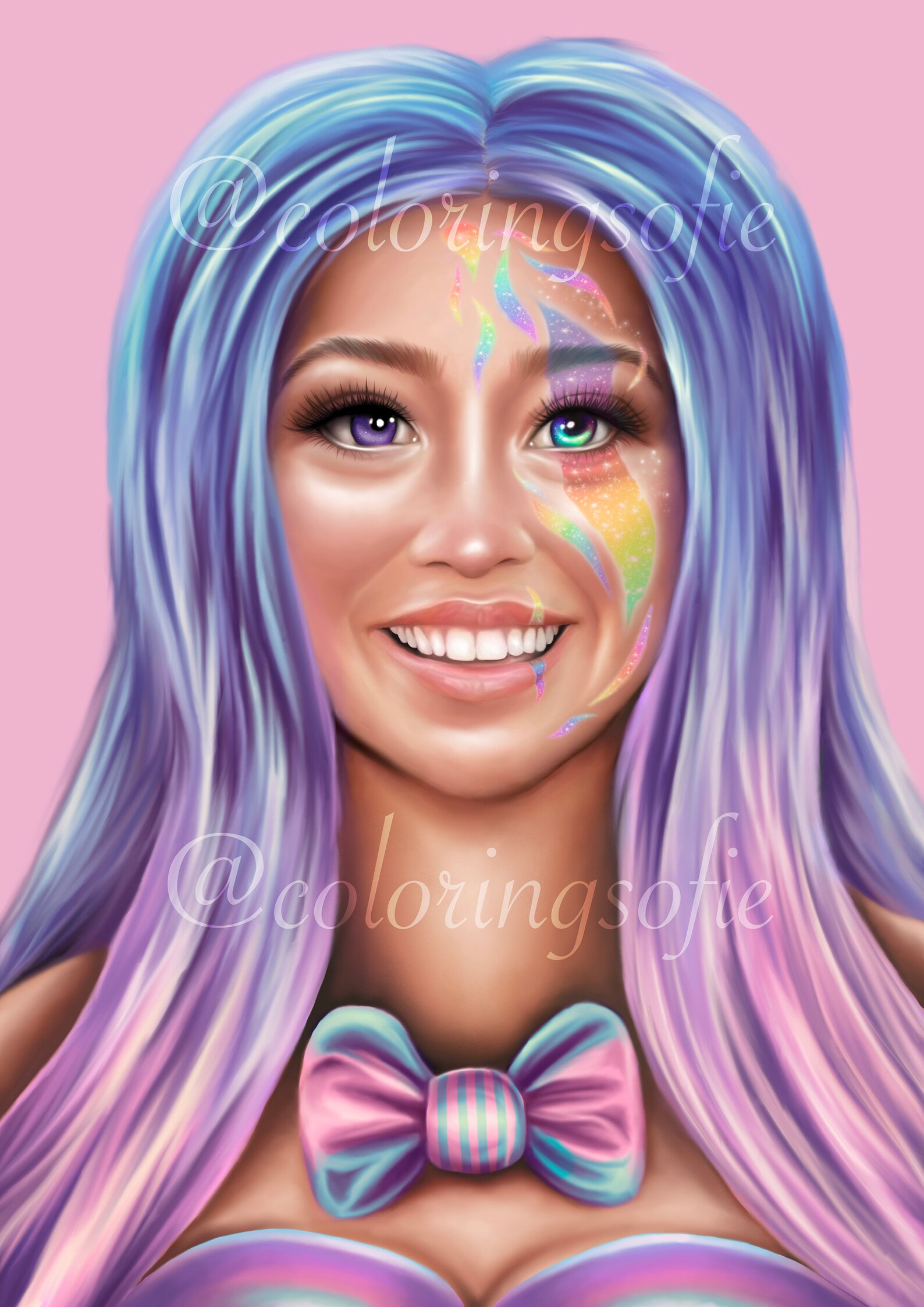 Printable Coloring Page rainbow Girl Bycoloringsofie Etsy