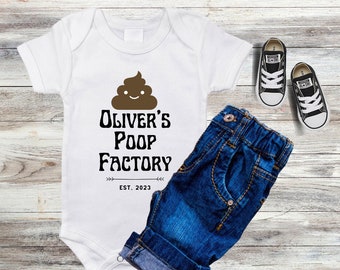 Poop Factory Personalized Name Onesie® | Cute Baby Onesies® | Funny Baby Onesies® | Unisex Onesie® | Baby Shower Gift