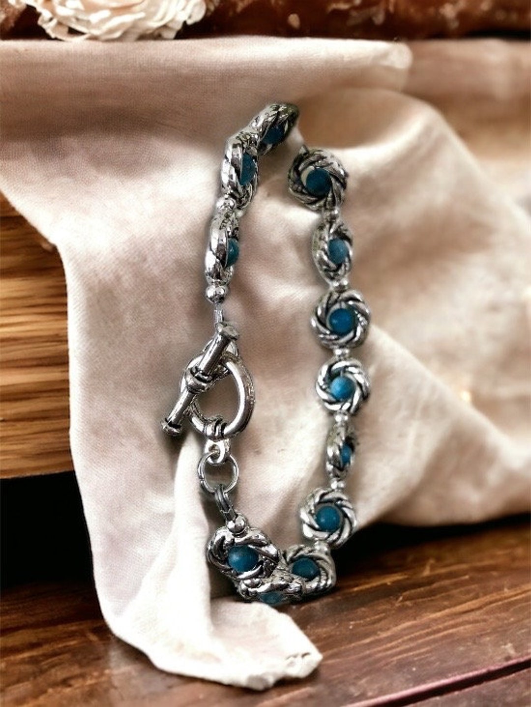 Silver Rope Frame Neon Apatite Bead Bracelet, Toggle Closure. 7.25 1298 ...
