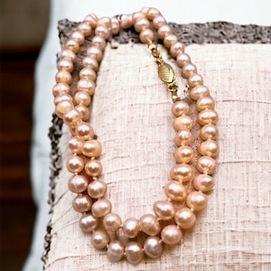 Freshwater Pearl Necklace, Ivory, Hand-knotted on Matching Silk Cord, Gold Fishhook Slide Clasp, 20” #1472
