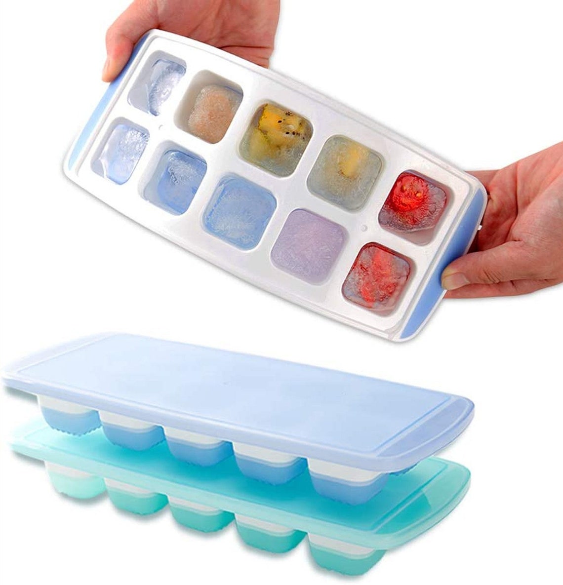 2PCS Premium Silicone Ice Cube Tray With SpillResistant Lids Etsy