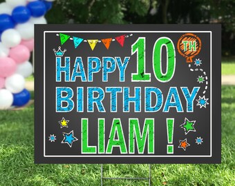 Happy Birthday - Yard Sign, Lawn Sign, Coroplast, Corrugated Plastic (Blue/Green Chalk)