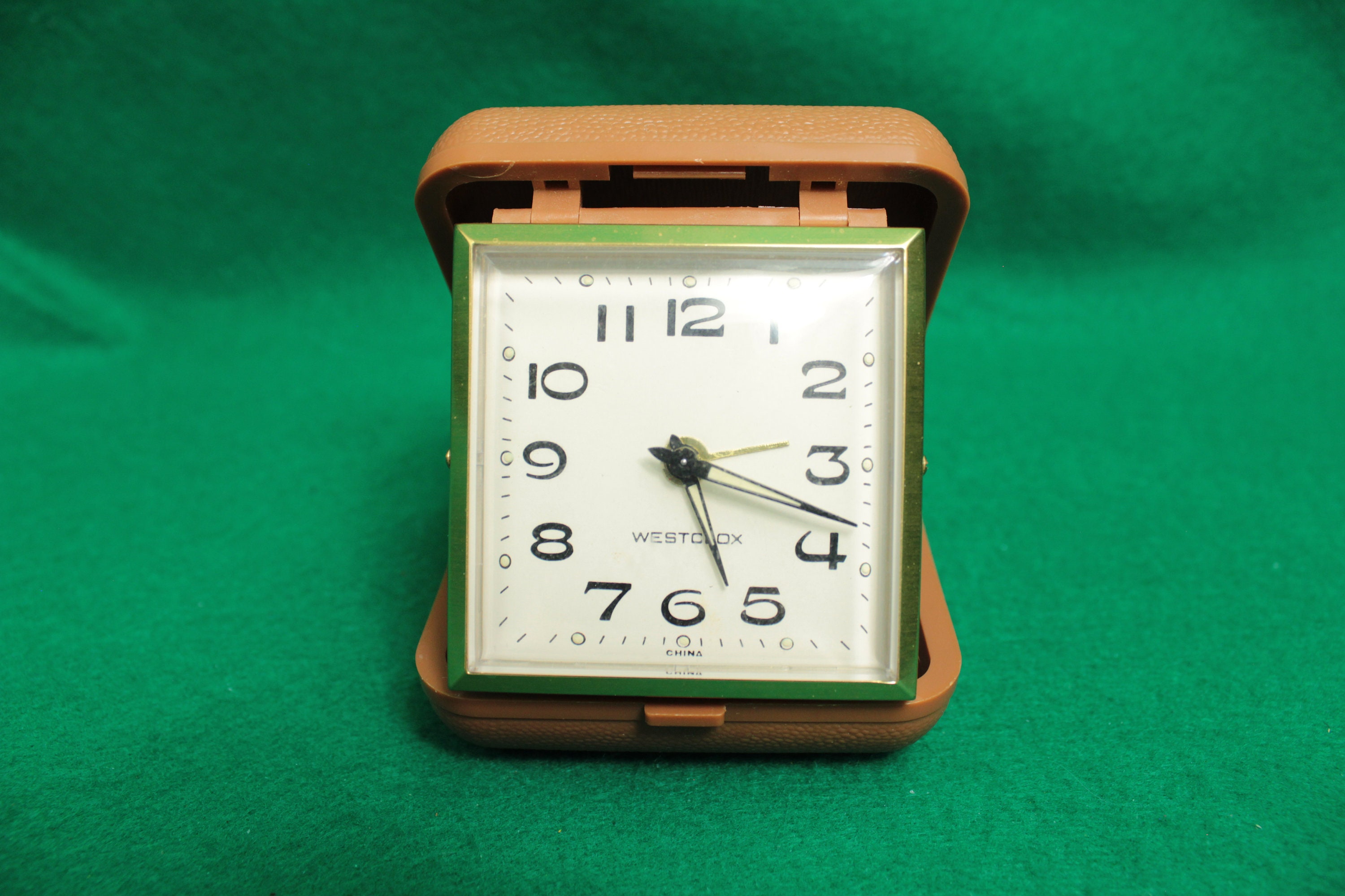 Vintage westclox travel alarm clock wind up folding pocket plastic case