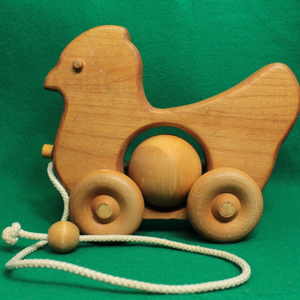 Vintage Child's Wooden Pull Toy Chicken