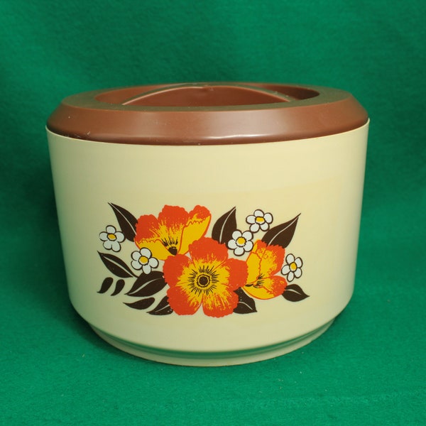 Vintage Sterilite Large Kitchen Canister Retro Orange Flower Poppies