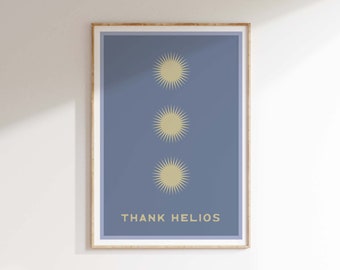 Retro zonneprint | Boho Helios-kunstposter, hemelsblauw