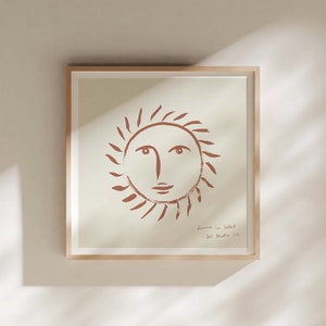 Suivre Le Soleil (Terracotta) | Retro Wall Art | Hand Drawn | Fine Art Print | French Poster | Giclée Art Print | Sun Illustration
