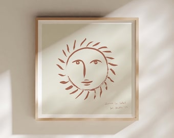 Gicléeprint terracotta zon | Retro Franse muurkunst