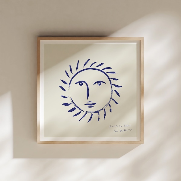 Suivre Le Soleil | Digital Download Print | Retro Wall Art | Hand Drawn | French Poster | Giclée Art Print | Sun Illustration