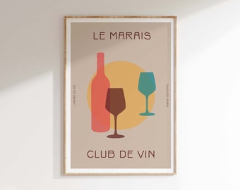 Club de Vin-kunstafdruk | Retro keukengalerij wanddecoratie