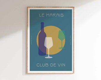 Blauwgroen blauwe wijnkunstprint | Retro keukengalerijwand