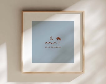 Alla Spiaggia Beach-print: retro kunst aan de Italiaanse Rivièra