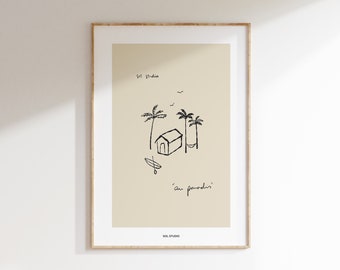 Au Paradis-print | Minimalistische palmboomillustratie