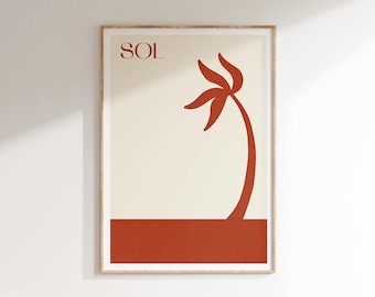 Retro palmboomprint | Abstracte muurkunst in jaren 70-stijl