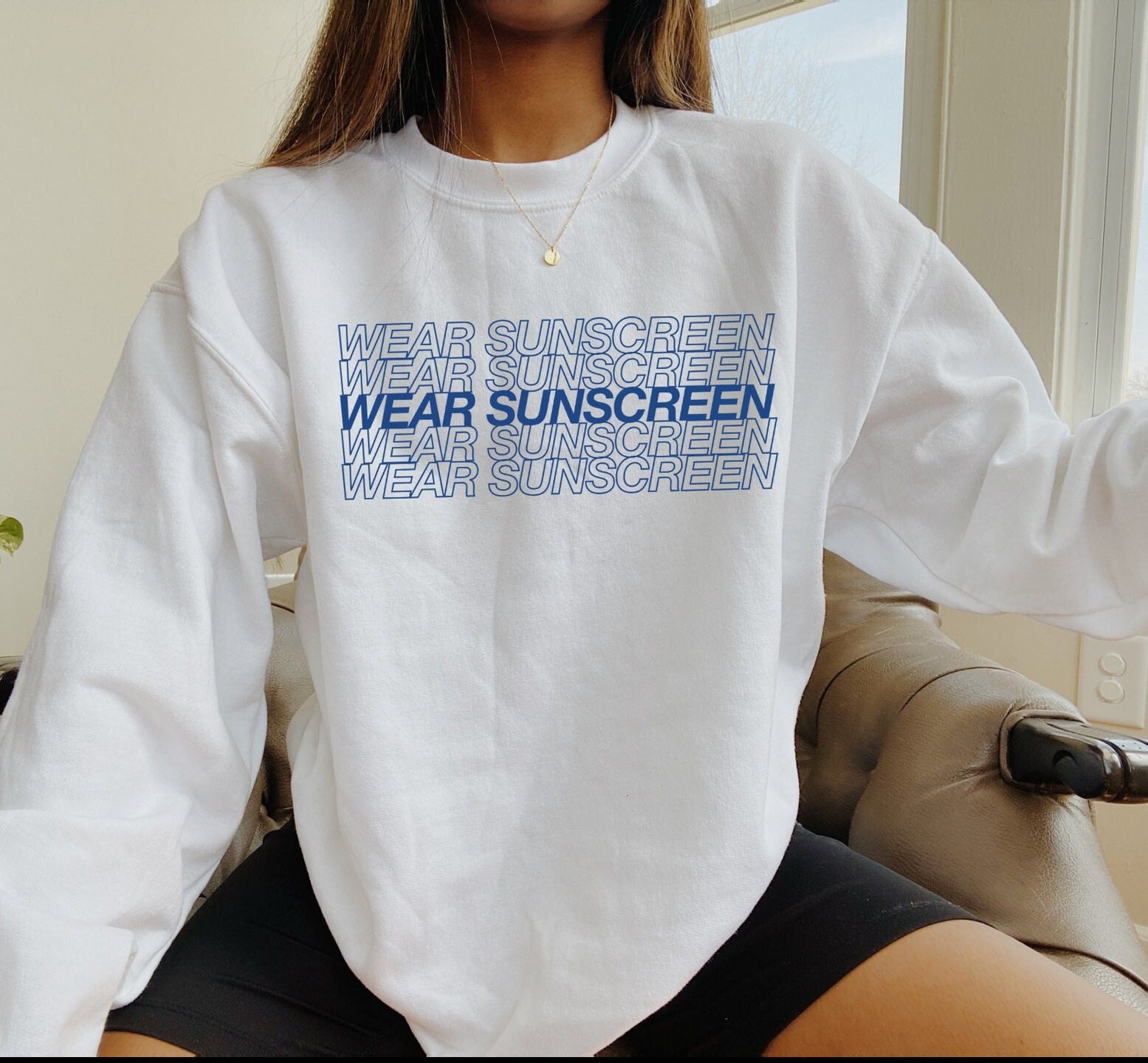 Wear Sunscreen Crewneck Sweatshirt Beach Shirt Summer Weekend Tshirt Sun  Tee 