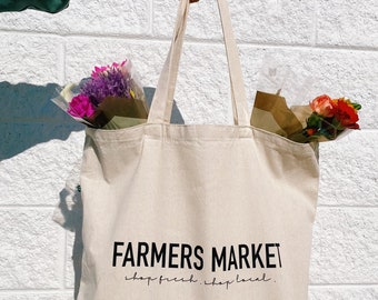 Farmers Market Tote Bag - Groceries Recycled Cotton Tote Bag - Reusable Bag - Market Bag