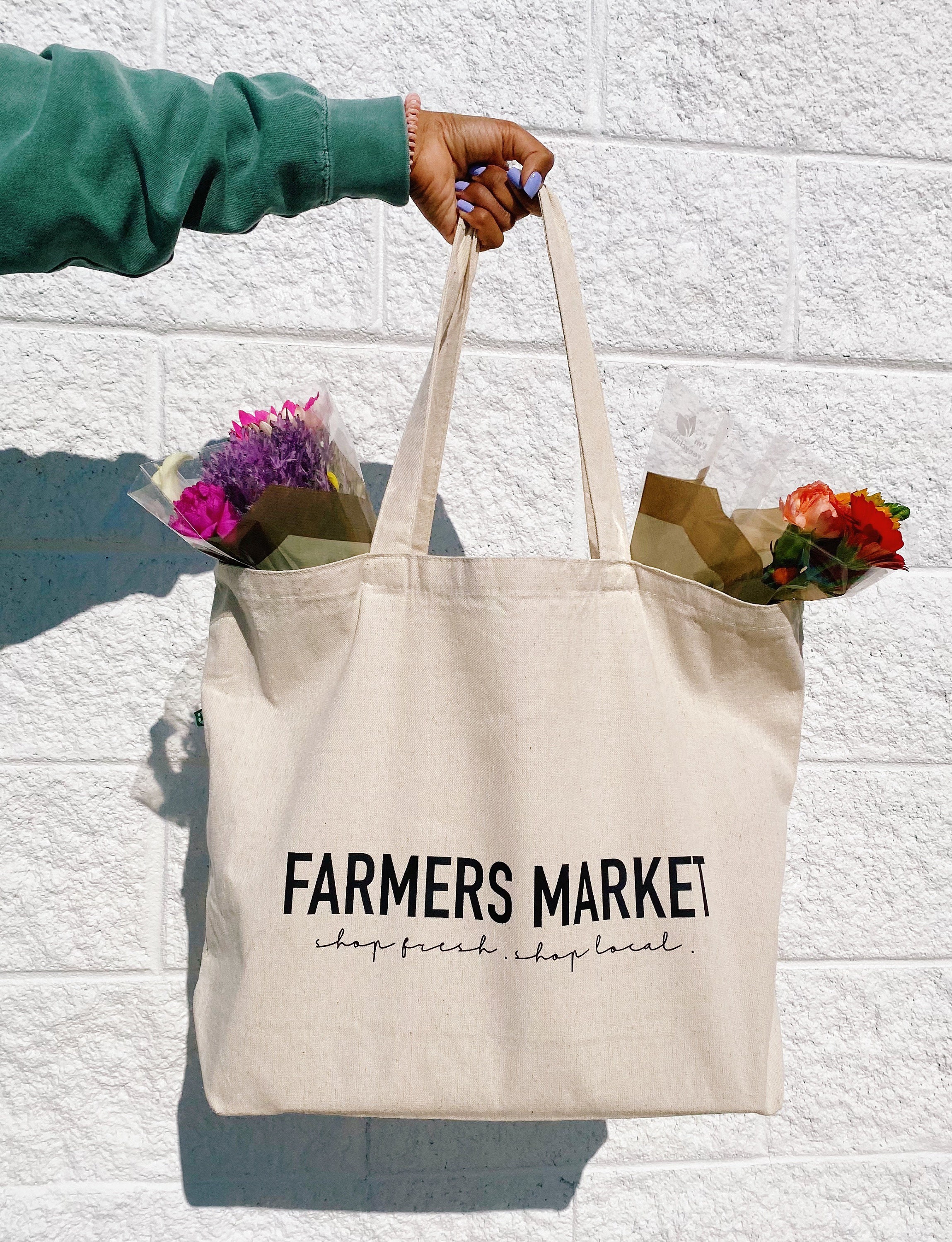Farmers Market Tote Bag - Groceries Recycled Cotton Tote Bag - Reusable Bag  - Market Bag