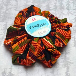 Extra Large Patchwork Kente Print African Scrunchie in Orange and Green