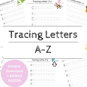文字のトレースの印刷可能なワークシート、アルファベットのトレース、教育シート、子供向けの印刷可能なワークシート、文字の書き方 + ボーナス! 無料ポスター 画像 1