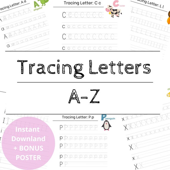 Tracing Letters Printable Worksheet, Alphabet Tracing, Educational Sheets, Printable Worksheet For Kids, Letter Writing + BONUS! FREE POSTER