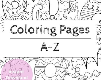 Coloring Pages A-Z Alphabet Printable, ABC Coloring Book - Educational Resources, Printable Crafts, Fun Learning, Instant Downland