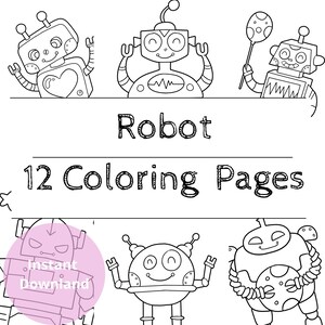 Robot Coloring Book, Robot Coloring Pages for Kids, 12 Printable Pages - Instant Download