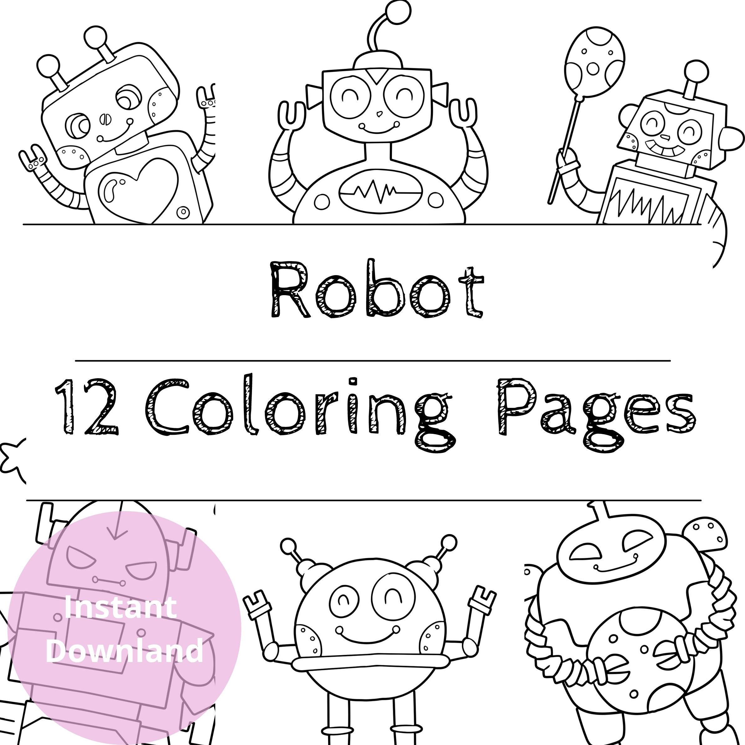 robot coloring book robot coloring pages for kids 12 etsy india