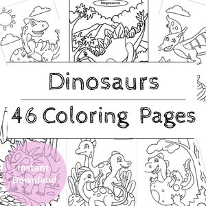 Dinosaur Coloring Pages, Dinosaurs Printable Coloring Book for Kids - 46 Pages - Instant Download - Educational Printable Resoursces
