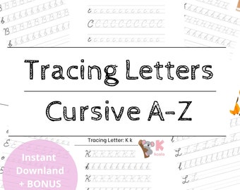 Cursive Letters Handwriting Practice Printable Worksheet, Alphabet Tracing, Educational Sheets, Letter Tracing + BONUS! FREE POSTER