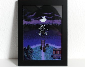 Pixel Art "Red Monster of the Lake – Night Version" - A5 Print