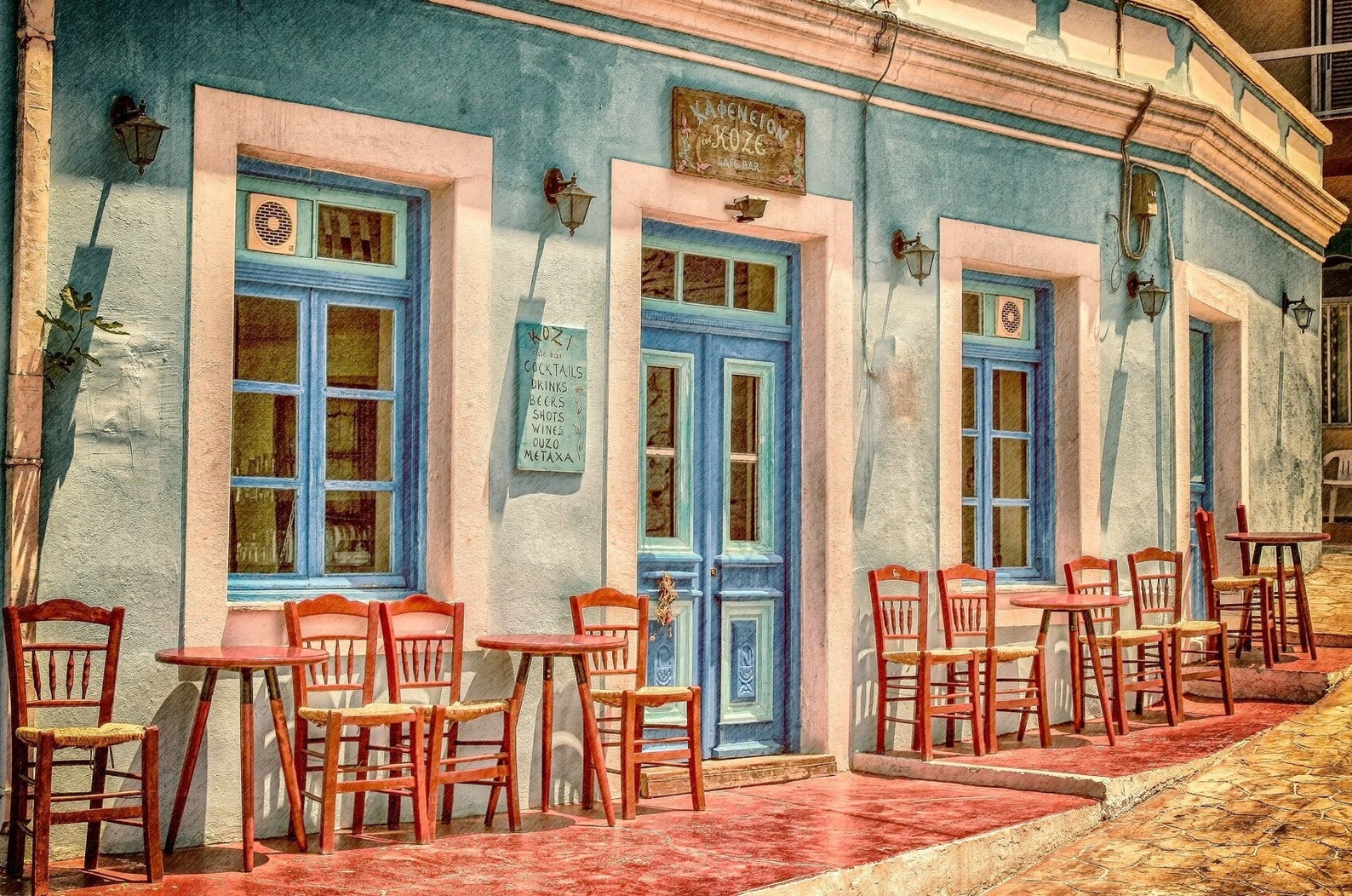 Beautiful picture of a greek coffee shop Etsy