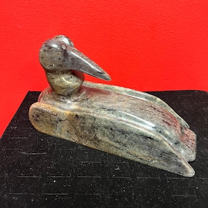 Prestigious 9 x 5 x 3“ high indigenous Inuit BART LAVALLEE soapstone moon loon sculpture — highest quality and detail — heavy — wow